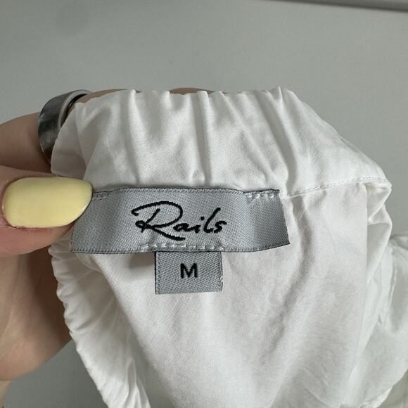 Rails Womens Jayla Top Medium White Organic Cotton One Shoulder Blouse Old Money - Picture 8 of 10